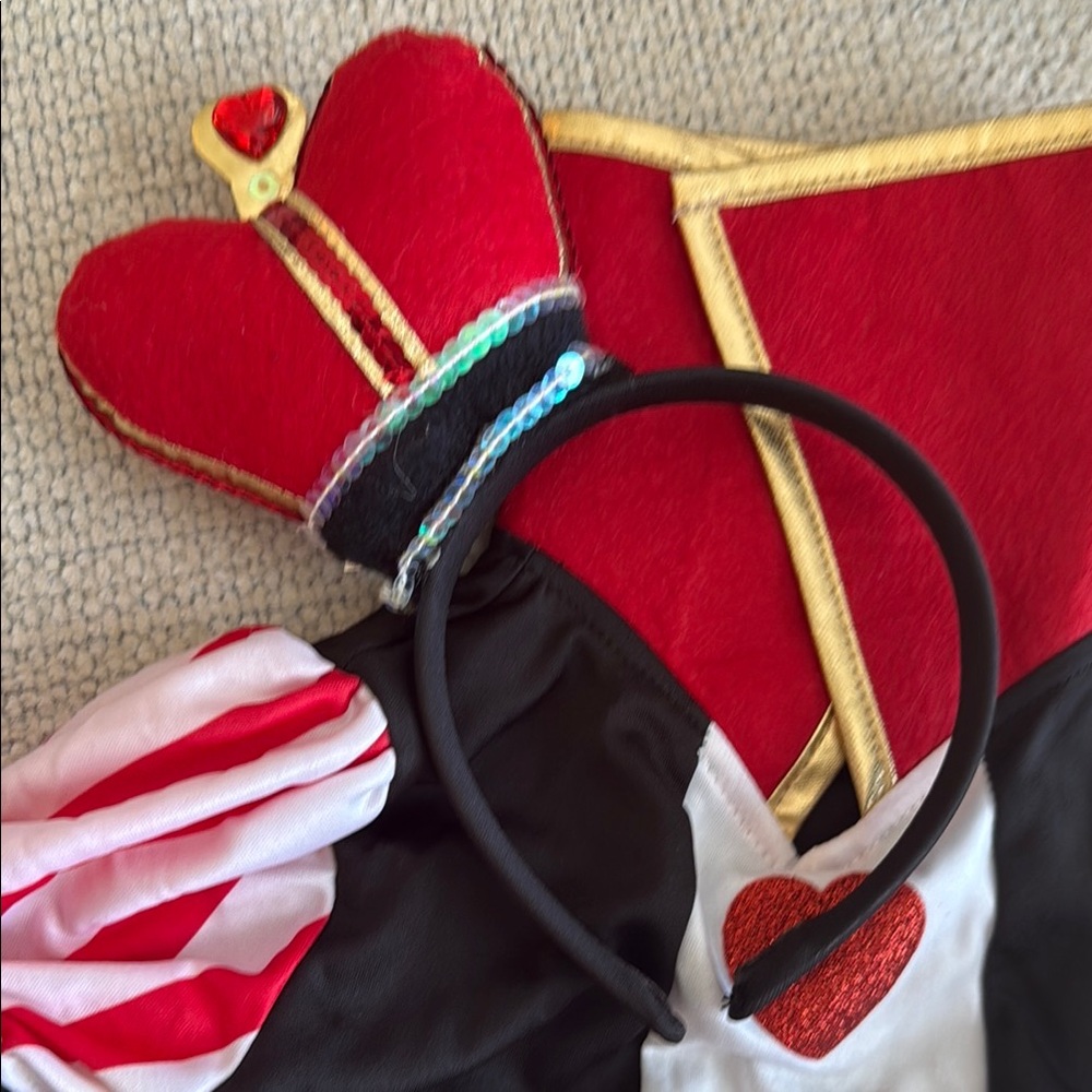Disney Red Black and White Queen of Hearts Costume with Headband - Picture 6 of 7